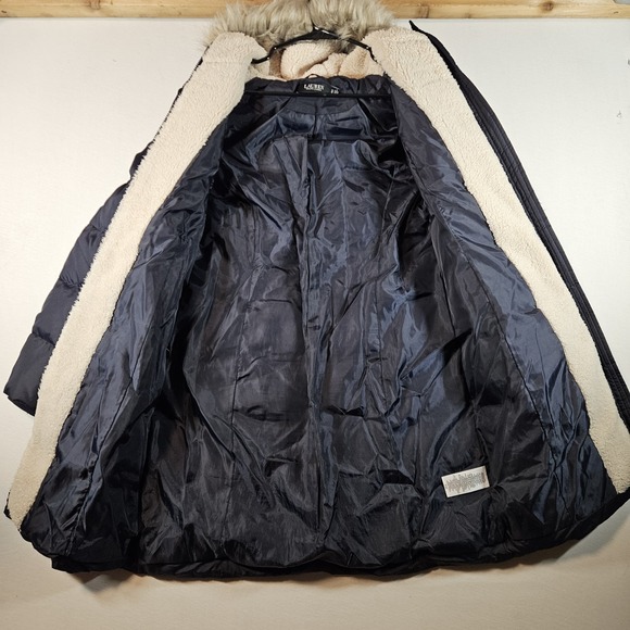 Lauren Ralph Lauren Coat Women's Size SP Faux Fir Down Filled Puffer Coat Navy - Picture 7 of 10